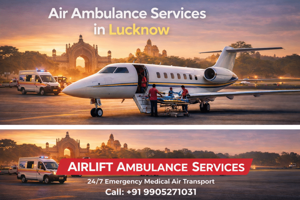 Emergency air ambulance aircraft in Lucknow providing ICU equipped patient transfer service by AirLift Ambulance Services