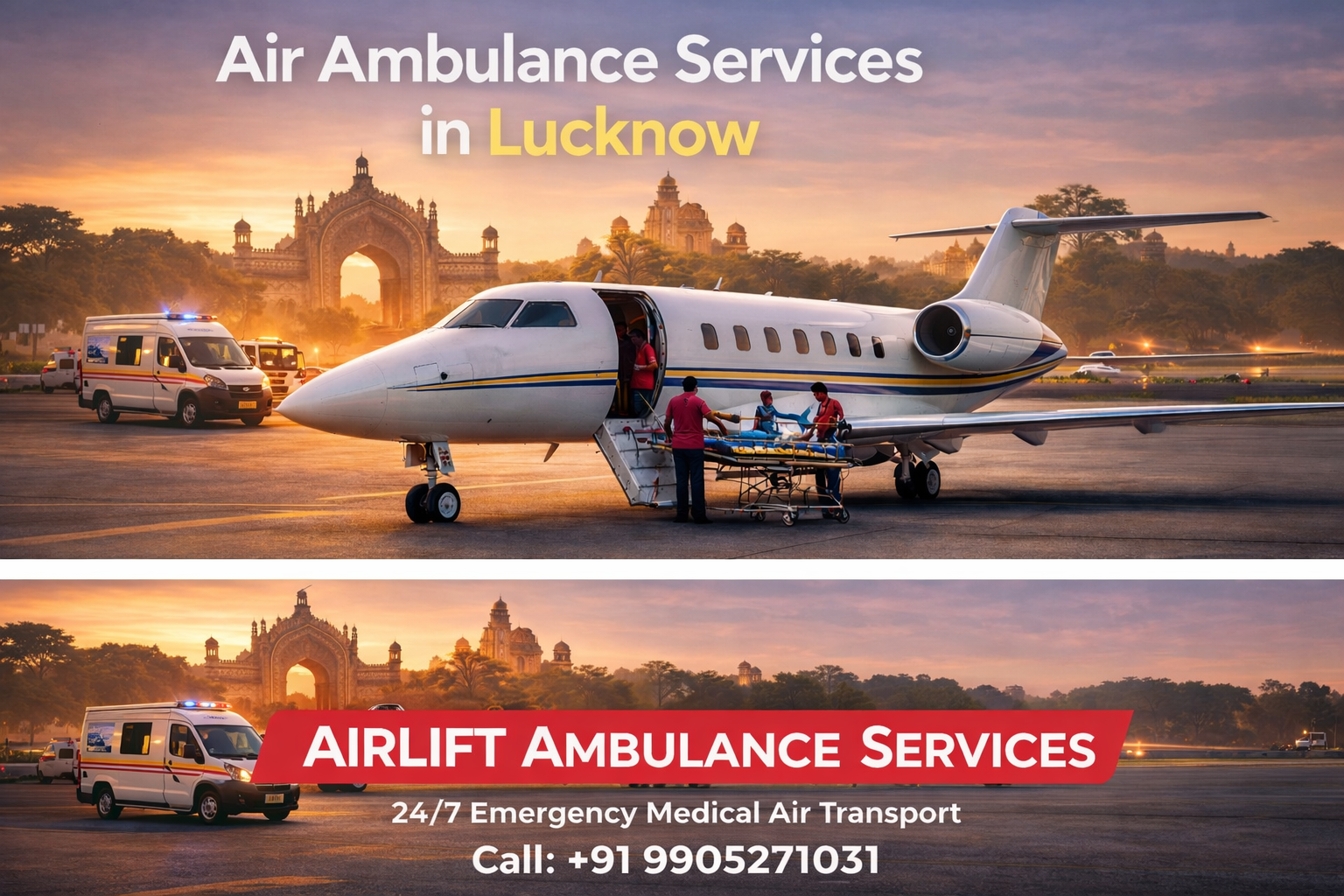 Emergency air ambulance aircraft in Lucknow providing ICU equipped patient transfer service by AirLift Ambulance Services
