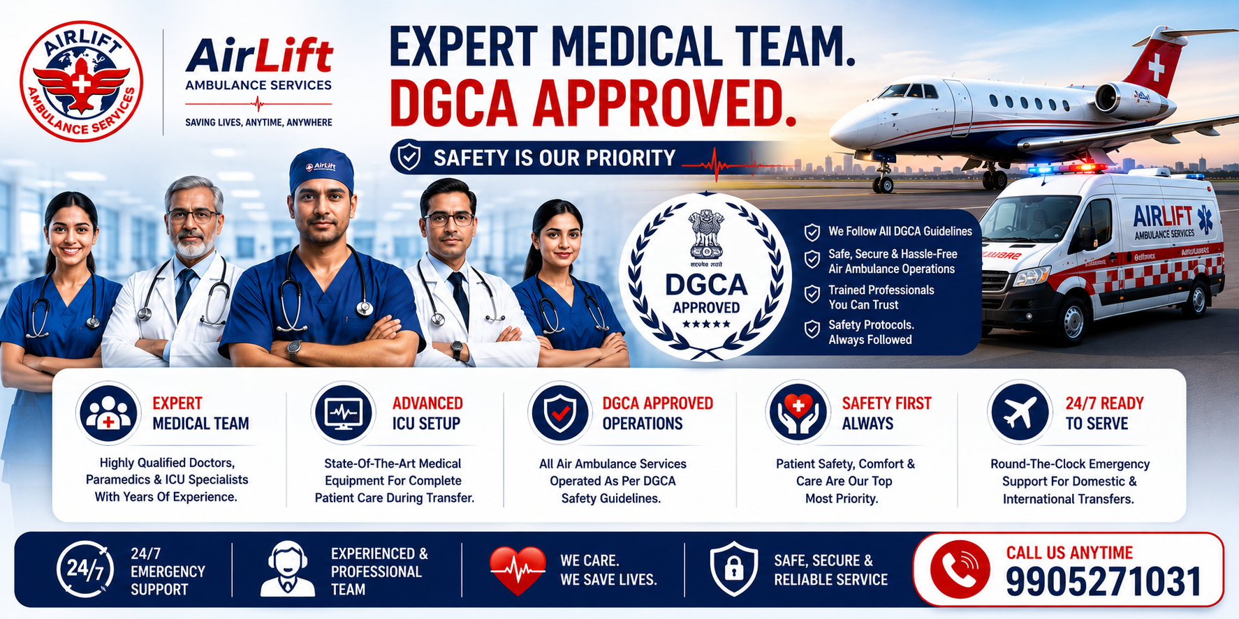 Air Ambulance Services in India with ICU Emergency Patient Transfer by AirLift Ambulance Services
