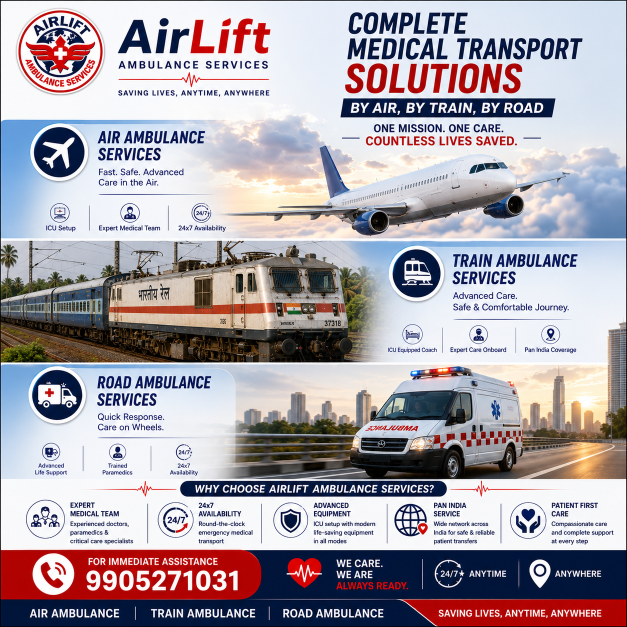 AirLift Ambulance Services providing air ambulance train ambulance and road ambulance services across India