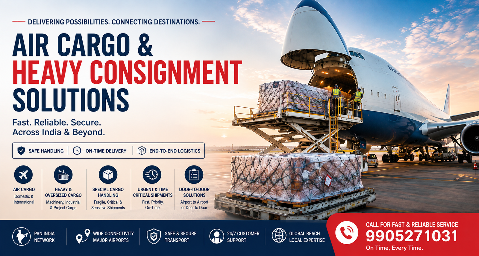 Heavy consignment being loaded for urgent air cargo services in India by AirLift Cargo & Logistics.